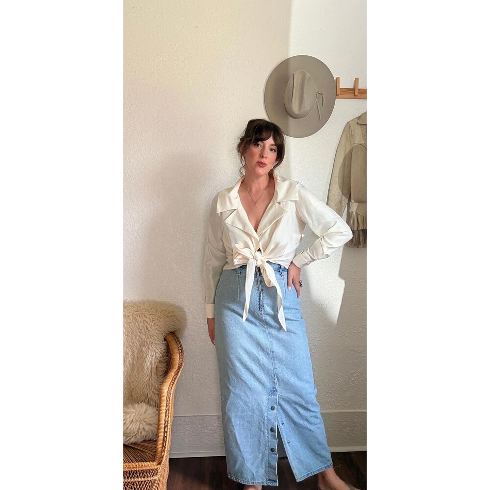 Vintage 90s High Waist Denim Midi Skirt, Minimalist Grunge A-Line Fashion